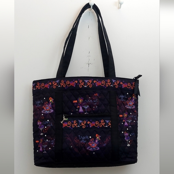 The Bradford Exchange Totes with Tude Quilted Black Purple Wine Glasses Tote Bag - Picture 15 of 16